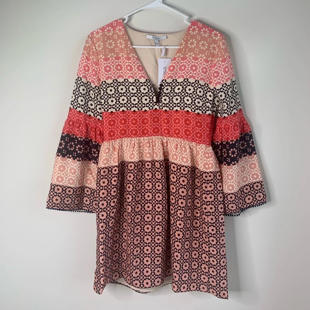M2 Derek Lam 10 Crosby Mini Dress Womens 2 Pink Orange NWT Geometric Bell Sleeve - Picture 7 of 11